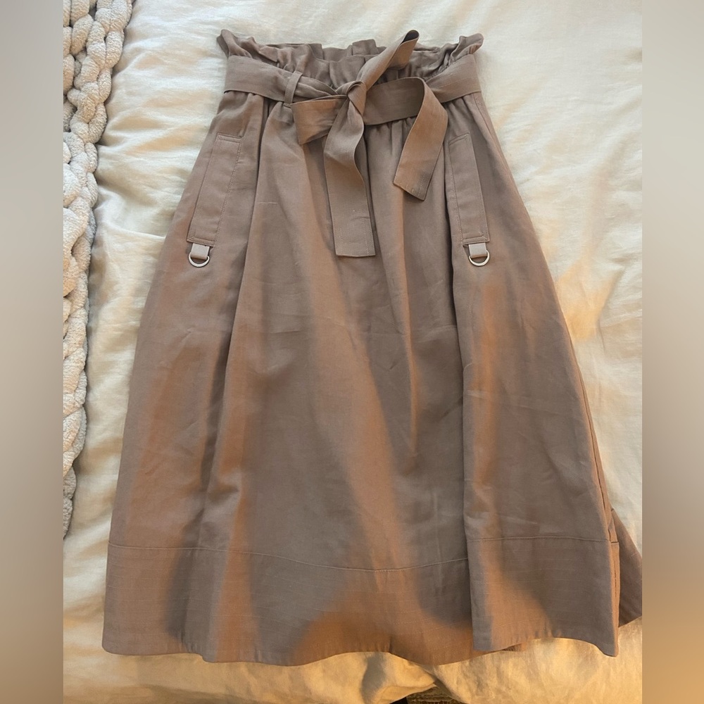 Anthropologie Taupe Paperbag Waist Midi Skirt